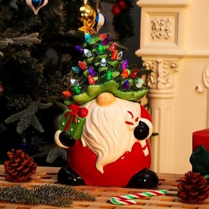 13" Pre-lit Ceramic Santa Figurine with 36 Multicolored Lights + Star Toppers, Christmas Table Decor - 1 of 4