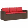 vidaXL Patio Sofa with Cushions 3-Seater Brown Poly Rattan - 2 of 4