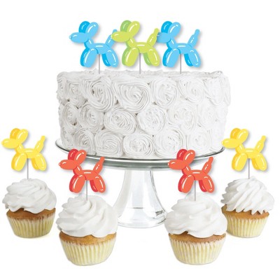 Big Dot of Happiness Balloon Animals - Dessert Cupcake Toppers - Happy Birthday Party Clear Treat Picks - Set of 24