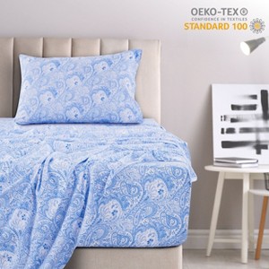 4 Piece Bed Sheets Printed Microfiber Sheet Set Ultra Soft, Easy Care Paisley Printed Sheets - Lux Decor Collection - 1 of 4