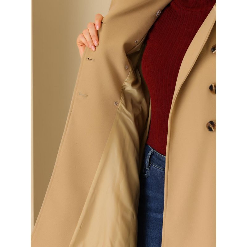 Allegra K Women's Winter Overcoat Turn Down Collar Belted Double Breasted Long Coat, 5 of 7