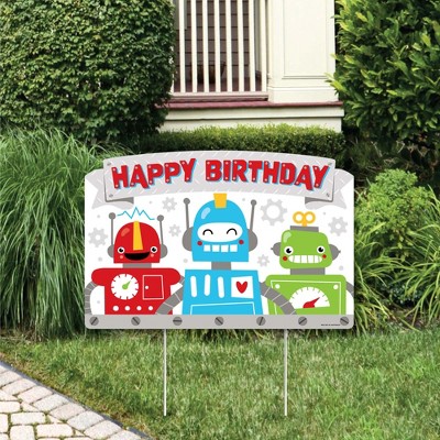 Big Dot of Happiness Gear Up Robots - Birthday Party Yard Sign Lawn Decorations - Happy Birthday Party Yardy Sign