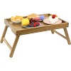 Attop Acacia Bed Table Tray, Wooden Breakfast Tray with Folding Legs, Bed Tray for Eating and Laptop - 2 of 4