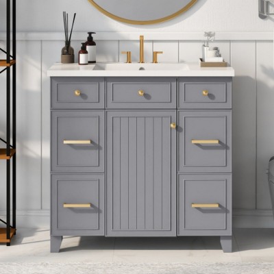 36-Inch Bathroom Vanity Cabinet, Single Sink,Shaker Cabinet With Soft-Closing Cabinet Door And Deep Drawer-Cuddlewood