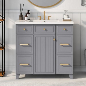 36-Inch Bathroom Vanity Cabinet, Single Sink,Shaker Cabinet With Soft-Closing Cabinet Door And Deep Drawer-Cuddlewood - 1 of 4