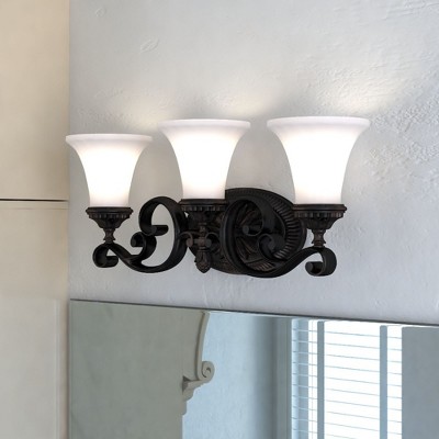 Venetian Bronze 3-Light Vanity Fixture with Etched Glass