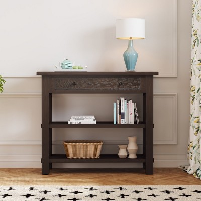 Retro Console Table With Drawer, Sofa Table With Two Sturdy Shelves, 36 Inch Long Console Table Wood, Console Table Contemporary-Cuddlewood