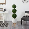 Nearly Natural 51-in Boxwood Triple Ball Topiary Artificial Tree in White Planter with Stand (Indoor/Outdoor) - 3 of 4