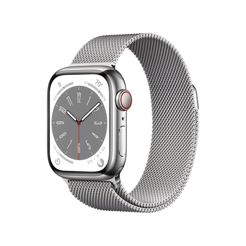 Apple Watch Series 8 GPS + Cellular 41mm Silver Stainless Steel Case with Silver Milanese Loop, 1 of 8