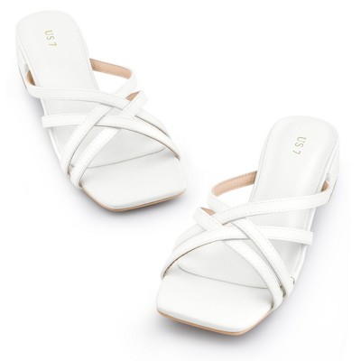 BLISSFUL STEP Women's Cross Strap Chunky Heel Square Toe Heeled Sandals