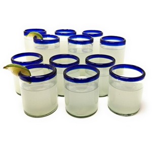 Dos Sueños Mexican Hand Blown Glassware Combo Set - Blue Rim Tumblers and Drinking Glasses - 1 of 4