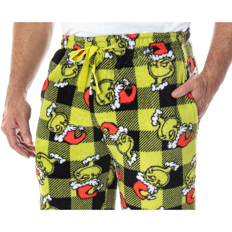 Dr. Seuss Men's The Grinch Sneaky Face Fleece Plush Pajama Pants, 2 of 6