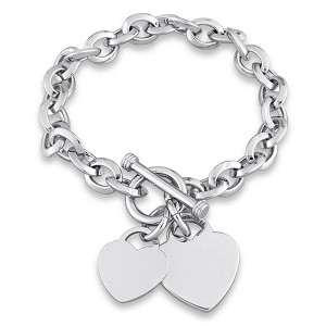 EVERLY JEWELRY | Brass Oval link Heart Charms Bracelet -7.5 in - 1 of 4