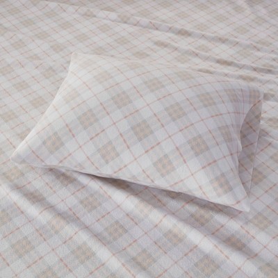 Twin Pink Plaid Cotton Flannel Bedding Set