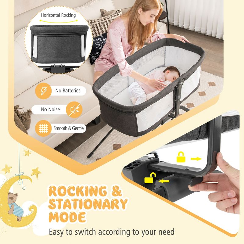 Babyjoy 3 in 1 Rocking Bassinet & Baby Bassinet Bedside Crib Travel Portable Bassinet, 5 of 11