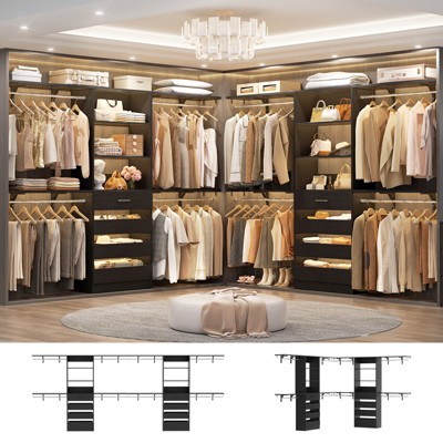 Aheaplus Walk-In Closet Organizer with 8 Hanging Rods, Wardrobe Closet System with Shelves