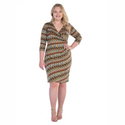 en anden Jeg regner med Mig selv Womens Plus Size Geometric Print Knee Length Faux Wrap Dress : Target