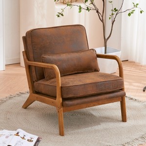 KTMBDW Mid-Century Accent Chair Modern Retro Leisure Chair with Oak Frame Upholstered Single Sofa Armchair for Living Room, Bedroom, Orange - 1 of 4