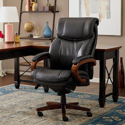 Trafford High-Back Swivel Black Leather Executive Chair with Memory Foam