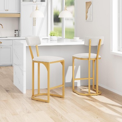 Counter Height Bar Stools, Kitchen Breakfast Bar Stools with with Armless Design, Modern Pub Chairs with Upholstered and Metal Legs, Set of 2