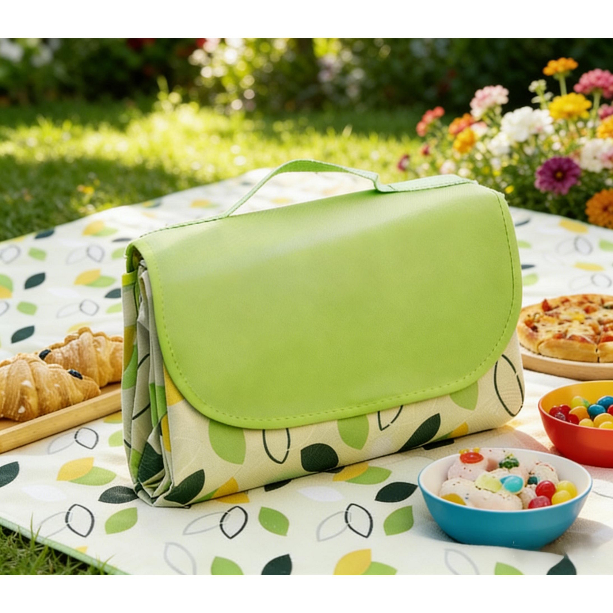 Swtroom 80"x80" Extra Large Waterproof Picnic Blanket - Foldable Outdoor Mat for Beach, Camping & Park - Green/White leaves