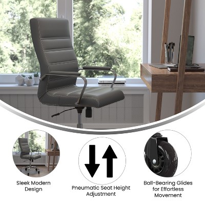 Gray LeatherSoft High Back Executive Swivel Office Chair with Chrome Frame