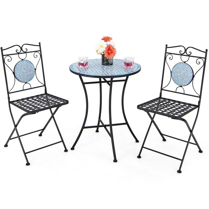 3pcs Patio Bistro Set Outdoor Furniture Mosaic Table Chairs All Weather Garden, 2 of 11