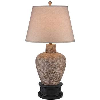 360 Lighting Bentley Rustic Farmhouse Table Lamp 33 1/4" Tall Brown Leaf Hammered Pot with Round Riser Off White Empire Shade for Bedroom Living Room