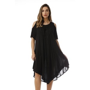 Riviera Sun Lace-Up Cold Shoulder Casual Dress with Tonal Embroidery - 1 of 3