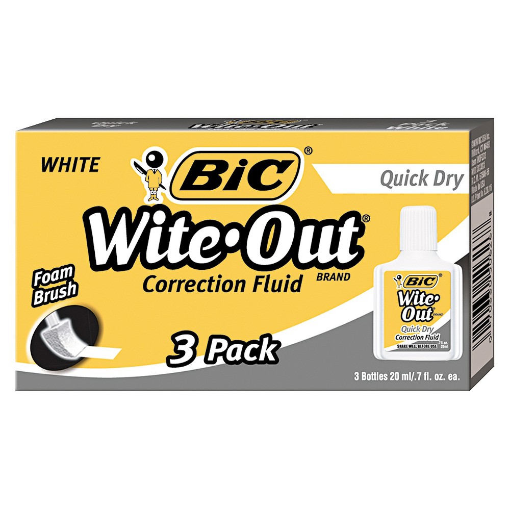 UPC 070330506039 product image for BIC Wite-Out Quick Dry Correction Fluid, 20 ml Bottle, White, 3/Pack | upcitemdb.com