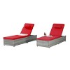 NicBex Outdoor Chaise Lounge Set of 2,  Rattan Outdoor Recliners with Adjustable Backrest, Side Table & Cushions for Patio, Pool, Backyard, Red - 3 of 4