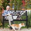 VINGLI Outdoor Metal Bench w/PVC Floral Pattern Back, 2-Person Black Steel Bench, All-Weather Garden Bench for Park Porch Entryway - 2 of 4