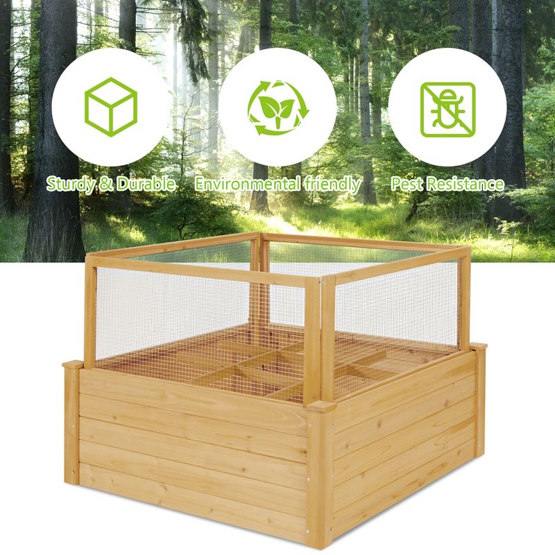 Costway Raised Garden Bed Wooden Garden Box with 9 Grids & Critter Guard Fence, 3 of 11