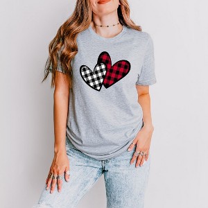 Simply Sage Market Women's Buffalo Plaid Hearts Short Sleeve Graphic Tee - 1 of 4