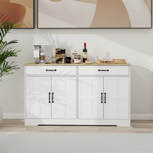 LunaLulinlk 55.91" Large Farmhouse Buffet Cabinet Storage Sideboard with 2 Drawers and 4 Doors for Dining Living Room Kitchen Cupboard-White - 1 of 4