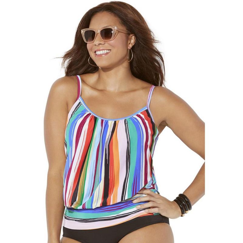 Swimsuits for All Women's Plus Size Lightweight Scoop Neck Blouson Tankini Top, 1 of 2