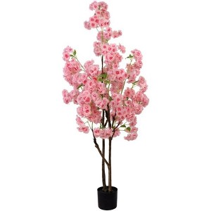 Artificial Cherry Blossom Tree, Tall Decorative Faux Cherry Blossom Silk Tree in Pot, Home Indoor Corner Decor for Wedding Party Decor - 1 of 4