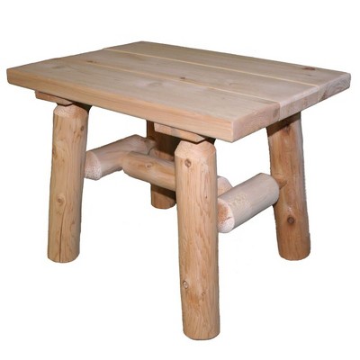 Lakeland Mills White Cedar Tree Log Wood Outdoor Patio Porch Side End Accent Table, Natural