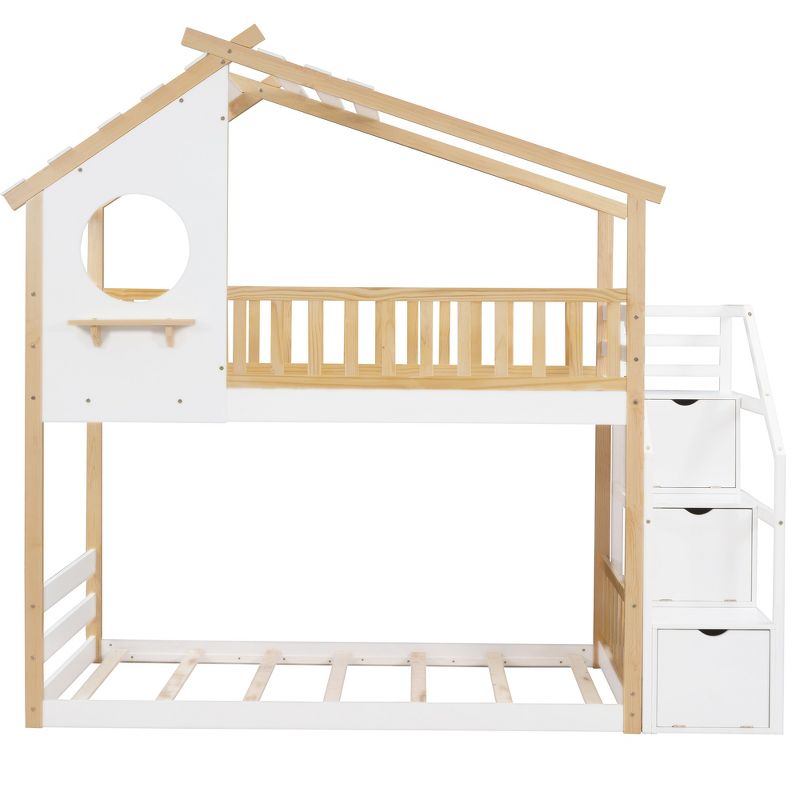 House Shape Twin-Over-Twin Double Bunk Bed with Storage Stairs - ModernLuxe, 4 of 11