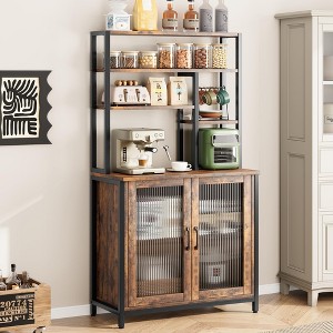 Jojoka Bakers Rack with Cabinet 64.5" Microwave Stand with Storage Tall Bar Cabinet Freestanding Wine Bar Cabinet with Adjustable Feet - 1 of 4