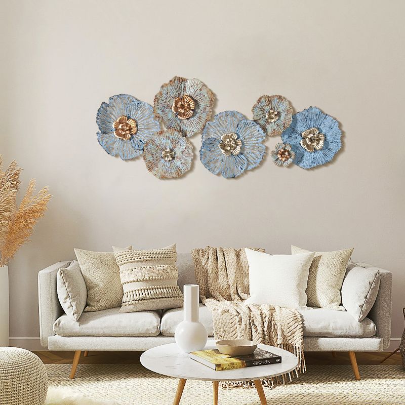 LuxenHome Multi-Color Distressed Flower Metal Wall Decor Blue, 1 of 10