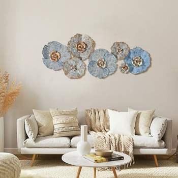LuxenHome Multi-Color Distressed Flower Metal Wall Decor Blue