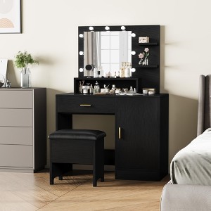 Whizmax Makeup Vanity Desk with Mirror & Lights-3 Lighting Modes, Large Drawers and Three Level Storage & Tiers of Open Shelves for Bedroom - 1 of 4