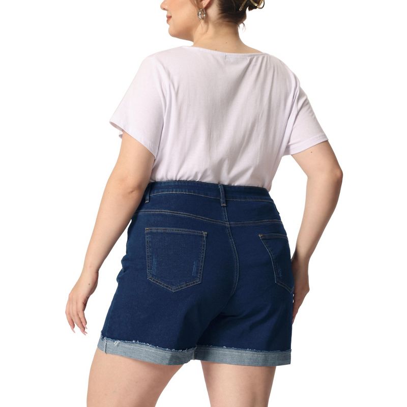 Agnes Orinda Women's Plus Size Denim Roll Hem High-Rise Stretch Trendy Jean Shorts, 4 of 6