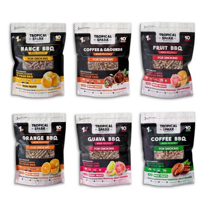 Tropical Spark Wood Pellets  Perfect for BBQ, Smoking, Grilling, Bake, Roast, Braise  Premium 100% All-Natural  Pack of 6  1 lb. Bag