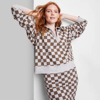 Women's Ascot + Hart Collared Checkered Long Sleeved Graphic Pullover