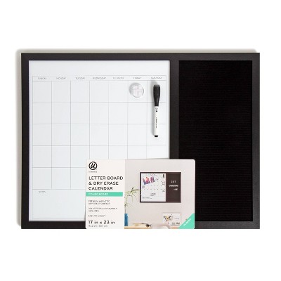 U Brands 17&#39;&#39;x 23&#39;&#39; Wood Frame Dry Erase Calendar and Letter Board Combo Black