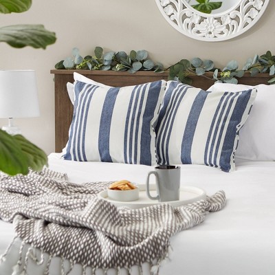 2pc 18"x18" Bold Chambray Striped Recycled Cotton Square Throw Pillow Cover - Design Imports
