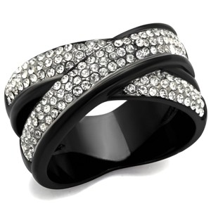 Slickblue Women's Twisted Band Ring, Black and Silver Finish, Clear Pave Synthetic Crystals, Stainless Steel, Sizes 5–10 - 1 of 4