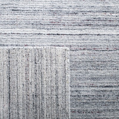 Light Grey Hand-Knotted Wool and Viscose Square Rug